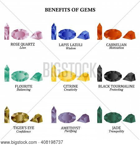 Set Of Nine Magic And Precious Gemstones With Its Benefits