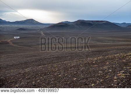 Dark Lava Desert - Great Vastness In Iceland Highlands