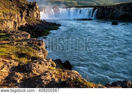 A View Of Godafoss, One Of Most Beautiful Waterfalls In Iceland