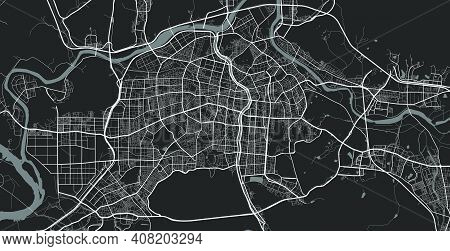 Urban City Map Of Daegu. Vector Illustration, Daegu Map Grayscale Art Poster. Street Map Image With 
