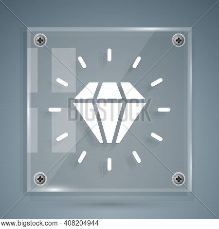 White Diamond Icon Isolated On Grey Background. Jewelry Symbol. Gem Stone. Square Glass Panels. Vect
