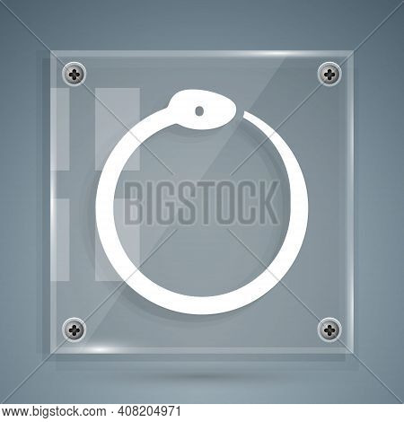 White Magic Symbol Of Ouroboros Icon Isolated On Grey Background. Snake Biting Its Own Tail. Animal 