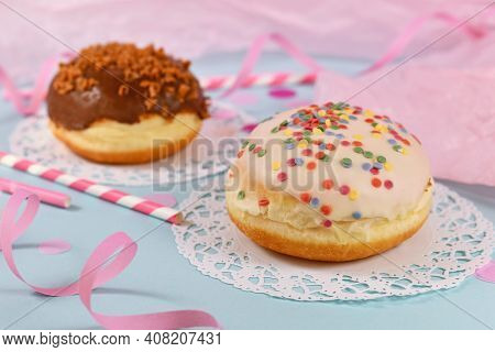 'berliner Pfannkuchen', A Traditional German Dessert Similar To Doughnut With No Hole, Made From Swe
