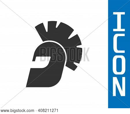 Grey Greek Helmet Icon Isolated On White Background. Antiques Helmet For Head Protection Soldiers Wi