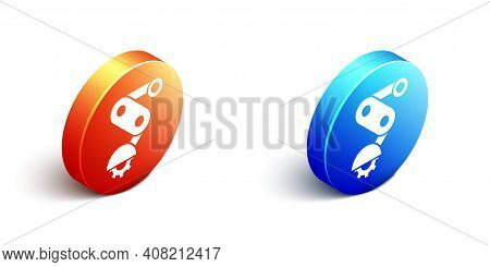 Isometric Derailleur Bicycle Rear Speed Folding Icon Isolated On White Background. Orange And Blue C