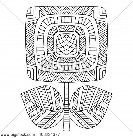 Geometry Fantasy Flower Ornament Coloring Page For Kids And Adults Stock Vector Illustration. Bloomi