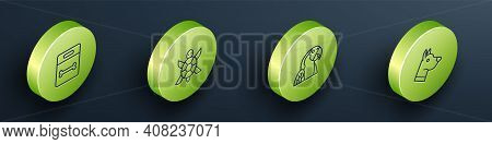 Set Isometric Dog Bone, Turtle, Macaw Parrot And Head Icon. Vector
