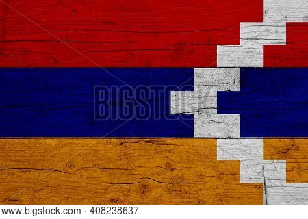 Flag Of Nagorno-karabakh Republic. Wooden Texture Of The Flag Of Nagorno-karabakh Republic.