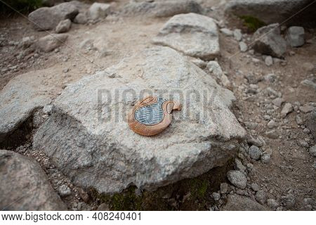 A Fragment Of A Mountain Tourist's Shoe. Symbolic -foot Trekking Shoes Hiking Hiking. Shoe Sole On T