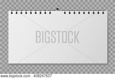 Wall Calendar Mockup. Blank Horizontal Calendar Front View, Empty Square White Paper Pages On Spiral