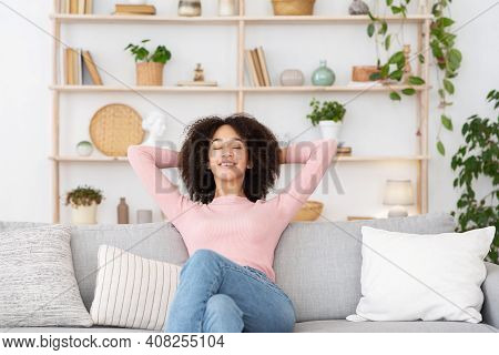 Finally, One At Home, Cleanliness In Apartment And Human Emotions. Happy Young African American Woma