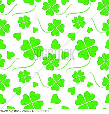Beautiful Seamless Pattern For St. Patrick's Day. Clover Repeating Pattern, Four Heart-shaped Leaves