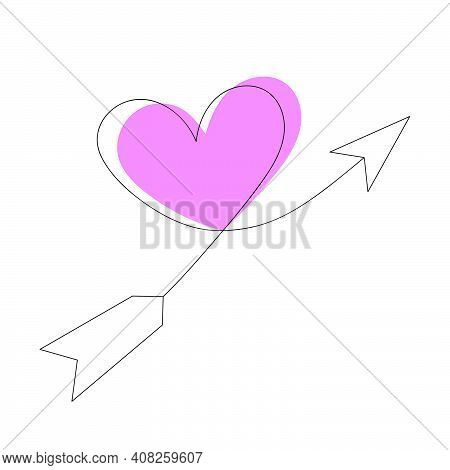 Arrow With Pink Heart, Linear Flat Illustration For Valentine's Day. Cute Love Stock Vector Illustra