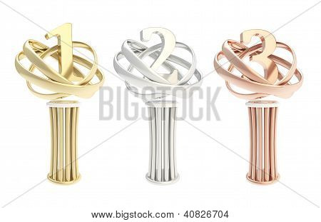 Award Prize Statuette Cup Isolated, Set Of Three