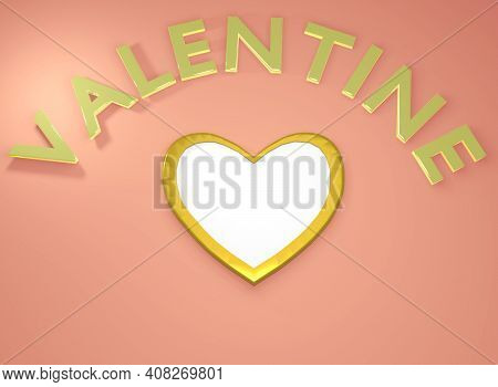 3d Rendering Valentines Day Background Mock Up, Love Shape And Text. Yellow, White And Pink Color