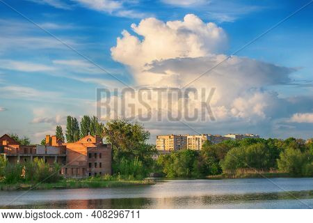 View Of Southern Buh River And Beautiful Sky With Clouds, Vinnytsia, Ukraine