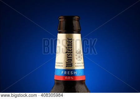 Lviv, Ukraine - May 26 August, 2020: Warsteiner Beer In A Glass Jar