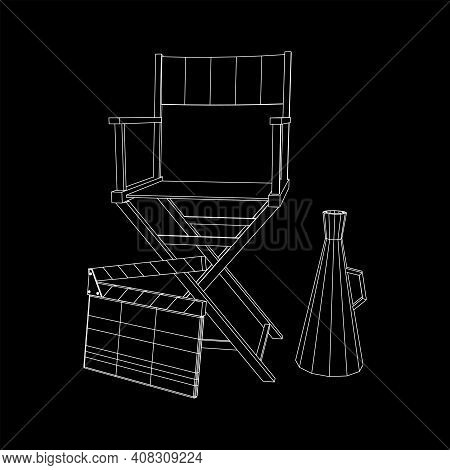 Director Movie Workplace Chair. Wireframe Low Poly Mesh Vector Illustration