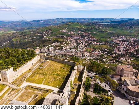 Lombardy Castle In Enna Sicily, Italy. Aerial Photo