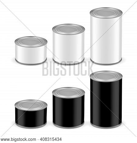 Cans Of Different Sizes Isolated On White Background Mock Up Vector