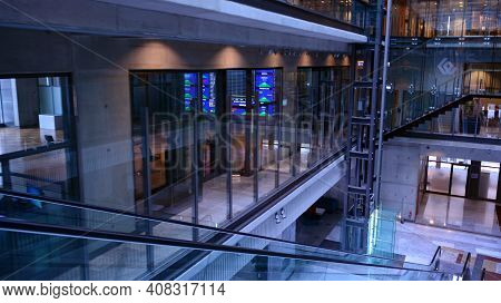 Warsaw, Poland. `15 February 2021. Interior Of The Warsaw Stock Exchange Building.
