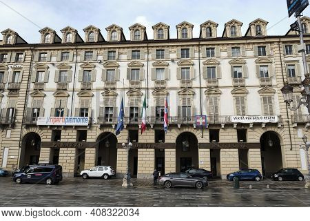 Turin, Italy - February 2021: Administrative Palace Of The Piedmont Region. High Quality Photo