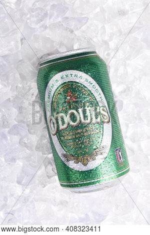 IRVINE, CALIFORNIA - JANUARY 22, 2017: ODouls can on Ice. The Non-Alcoholic beer is produced by Anheuser-Busch.