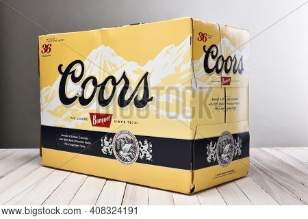 IRVINE, CALIFORNIA - December 4, 2015: Coors Beer 36 Pack. Coors has been brewing beer in Golden, Colorado since 1873.