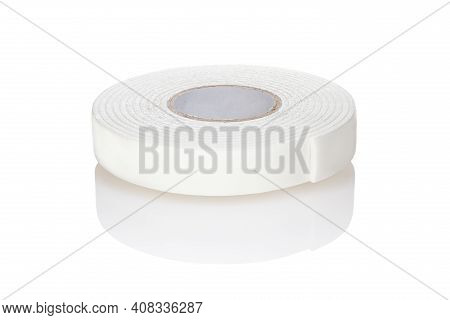 Double Sided Adhesive Foam Tape Isolated On White Background. Closeup. Full Depth Of Field.