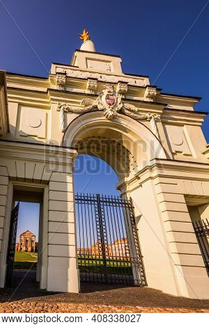 Old Partly Restored Palace In Ruzhany, Belarus. Brest Region. The Main Seat Of The Senior Line Of Th