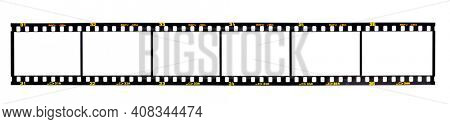 Nostalgic 35mm camera film with space for your images isolated on white background.  Film's fiction brand name Rafu Jira was created by the artist