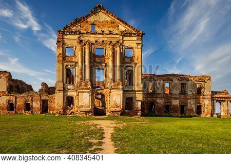 Old Partly Restored Palace In Ruzhany, Belarus. Brest Region. The Main Seat Of The Senior Line Of Th