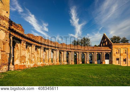 Old Partly Restored Palace In Ruzhany, Belarus. Brest Region. The Main Seat Of The Senior Line Of Th