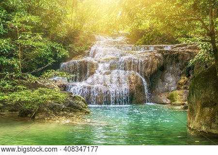 Forest And Waterfall At Ton Nga Chang Waterfall, Songkhla, Thailand. Tourustic Attraction And Famous