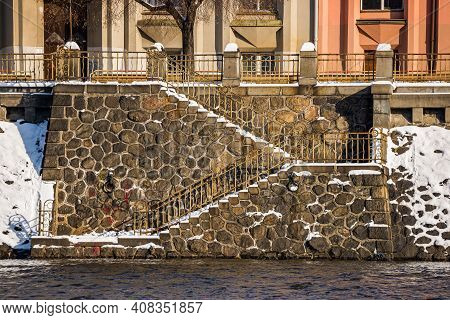 Details Of The Stones Of Pragues Riverbank Naplavka By Moldau