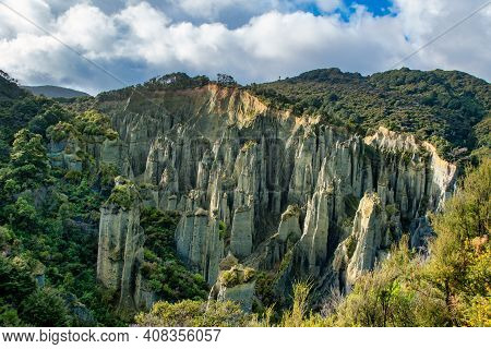 The Putangirua Pinnacles Are A Geological Formation And One Of New Zealand's Best Examples Of Badlan