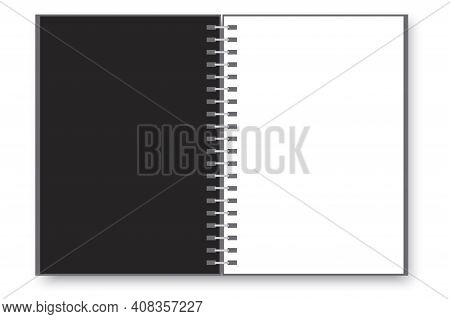 Black Cover Notebook On White Background. Notebook Paper. Isolated Vector. Stock Image. Eps 10.