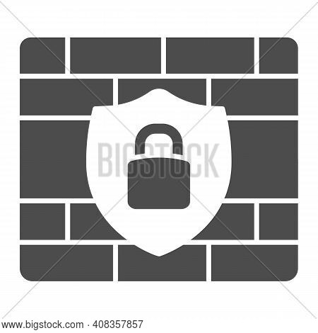 Brick Wall And Security Emblem With Lock Solid Icon, Web Security Concept, Brandmauer Access Rules S