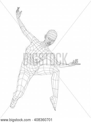 Wireframe Ballerina Or Dancer In Dance Pose. Vector 3d Rendering