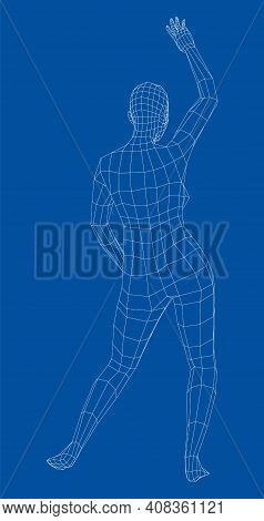 Wireframe Ballerina Or Dancer In Dance Pose. Vector 3d Rendering