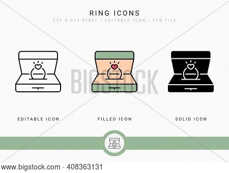 Ring Icons Set Vector Illustration With Solid Icon Line Style. Wedding Love Romance Concept. Editabl