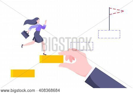 Business Mentor Helps To Improve Career And Holding Stairs Stepr Vector Illustration. Mentorship, Up