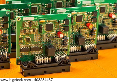 Elecronic Boards. Layout Of Produced Printed Circuit Boards With Surface Mounted Components.