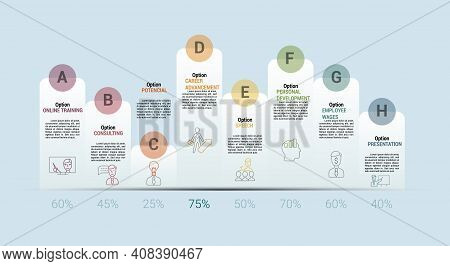 Infographic Business Training Template. Icons In Different Colors. Include Online Training, Consulti