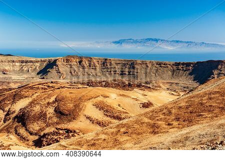 Desert Crater And Canary Islands La Gomera And El Hierro In Sea From Pico Del Teide Mountain In El T