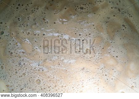 The process of home brewing beer using malt. Craft beer brewing from grain barley pale malt in process.