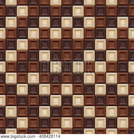 Seamless Pattern Made Of Chocolate Cubes, Sweets. Colored Vector Background.