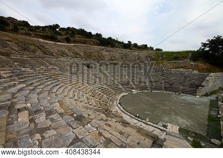 Bodrum, Turkey. 02 March 2016: Ruins Of Bodrum Antique Theatre Halikarnassos Ancient City In Turkey.