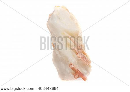 Macro Mineral Stone Tourmaline In The Breed A White Background