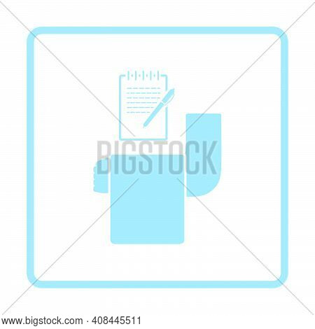 Waiter Take Oder Icon. Blue Frame Design. Vector Illustration.